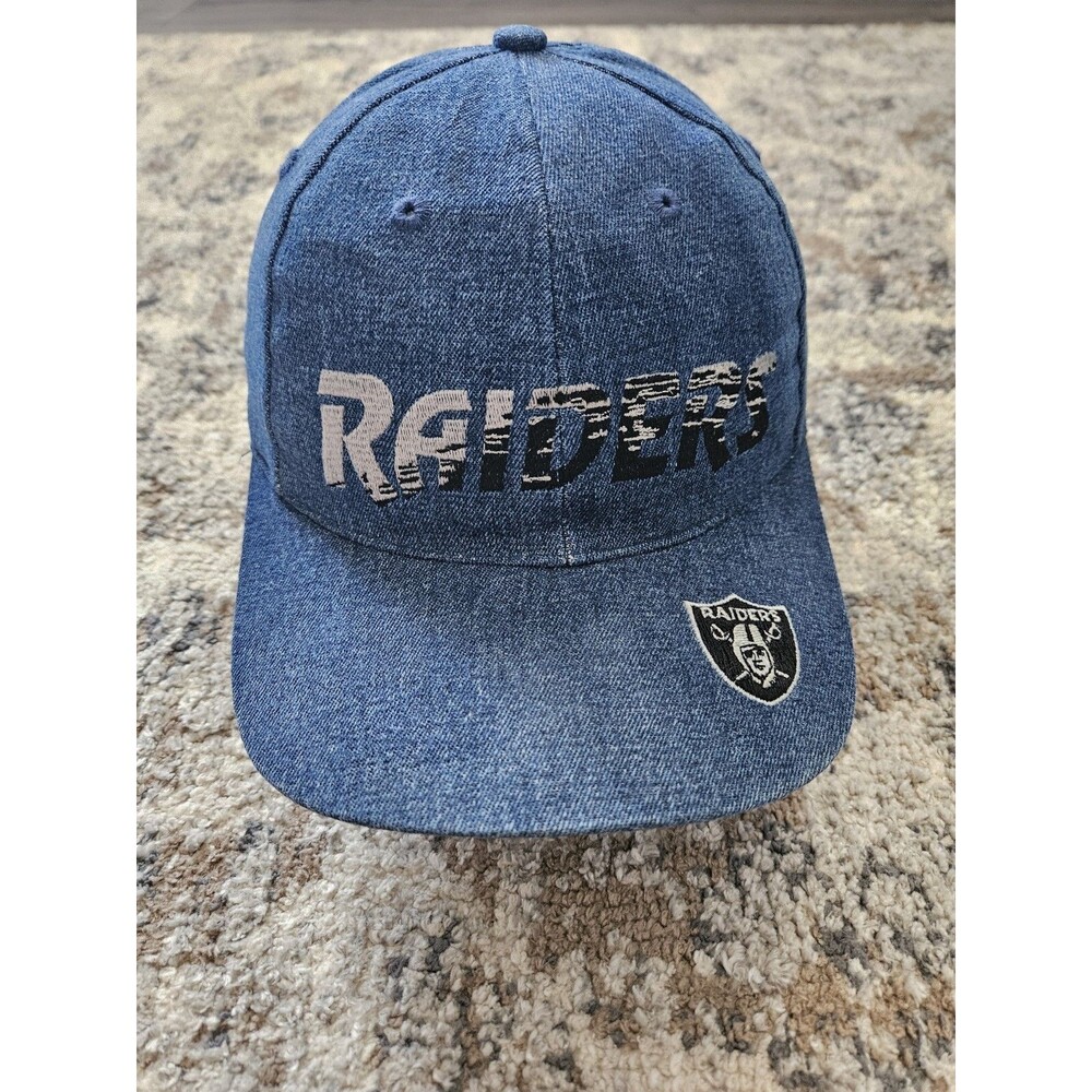 Vintage Los Angeles Raiders Annco Team NFL Blue Denim Snapback Hat Rare